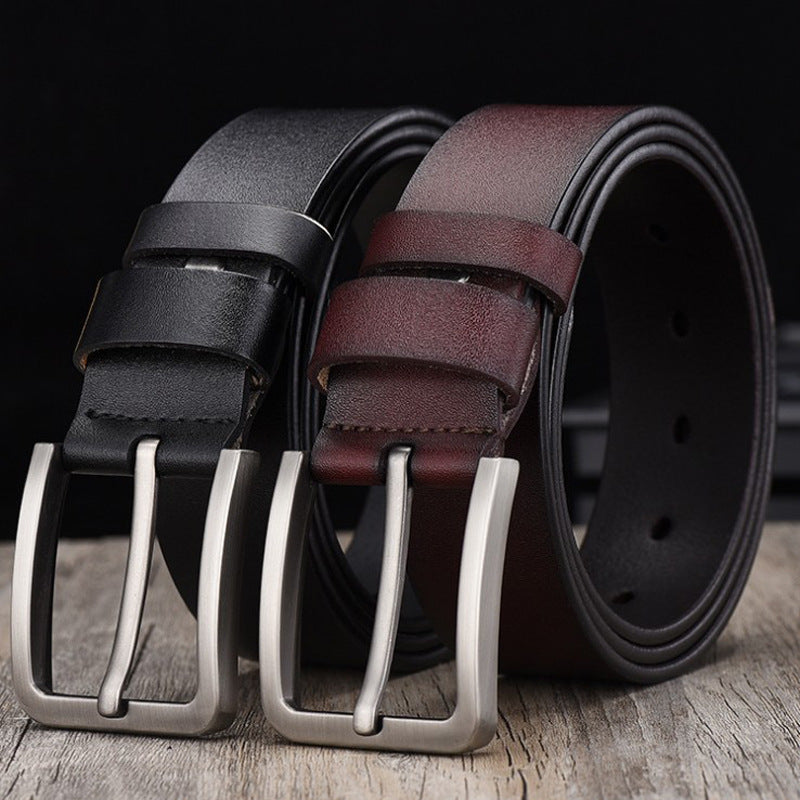Men's Leather Cowskin Vintage Jean Belt Pin Buckle Wide - Rustic Heritage
