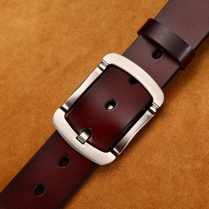 Men's Leather Cowskin Vintage Jean Belt Pin Buckle Wide - Rustic Heritage