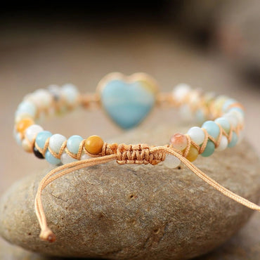 Klassiska hjärtformade charmarmband Amazonit snöre flätade makramé armband tonårsflickor wrap armband femme kvinnor smycken