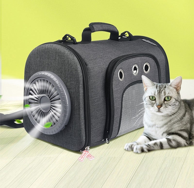 Pet Carrier Bag with Fan - Ventilated Space Cat Bag with Side Mesh
