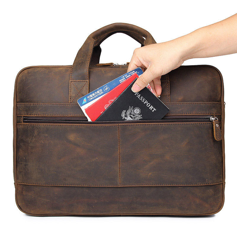 Mode hommes galna häst läder ordinateur portable väskan