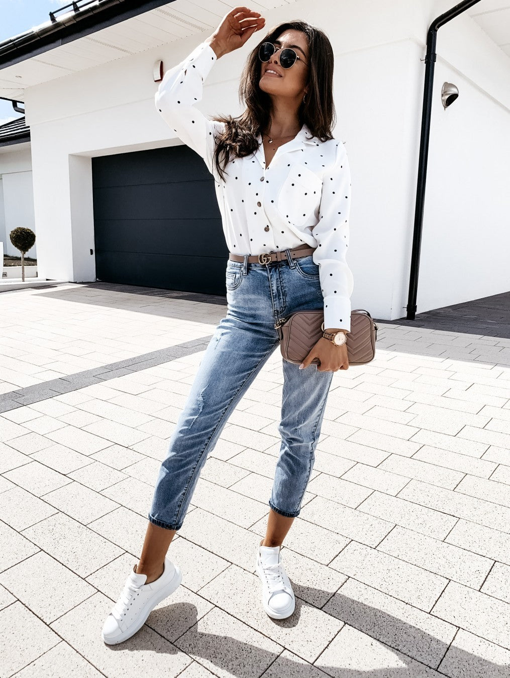 Polka Dot Long Sleeve Pocket Shirt - Stylish & Comfortable