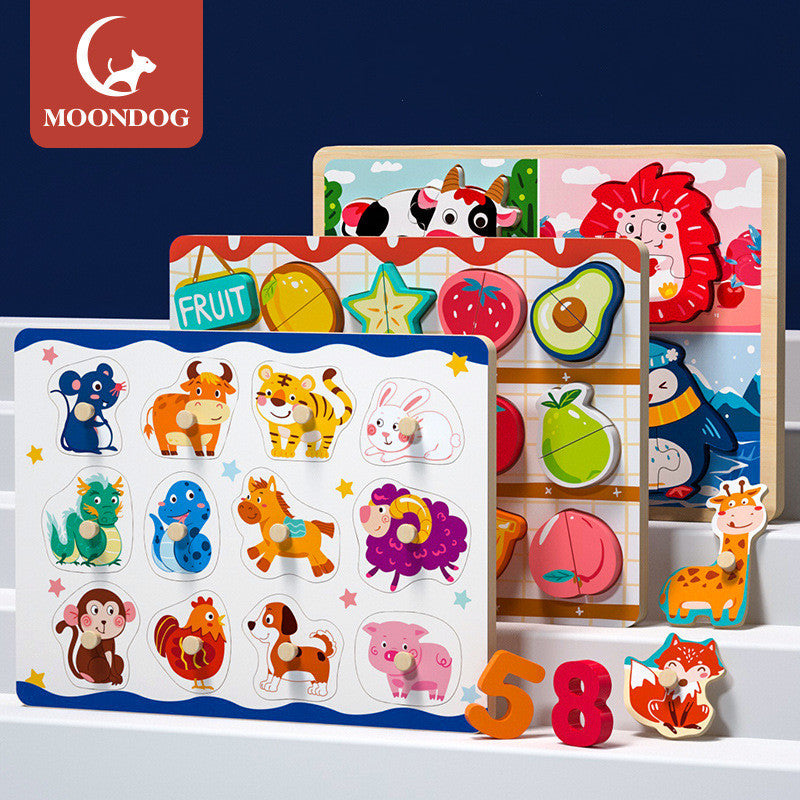 3D Puzzle Cartoon Animals Montessori Wood Puzzle Hand Grip Boards Tangram Puzzle Educational Game