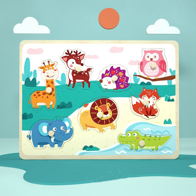 3D Puzzle Cartoon Animals Montessori Wood Puzzle Hand Grip Boards Tangram Puzzle Educational Game