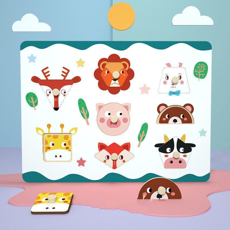 3D Puzzle Cartoon Animals Montessori Wood Puzzle Hand Grip Boards Tangram Puzzle Educational Game