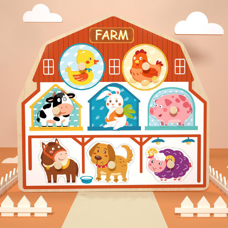 3D Puzzle Cartoon Animals Montessori Wood Puzzle Hand Grip Boards Tangram Puzzle Educational Game