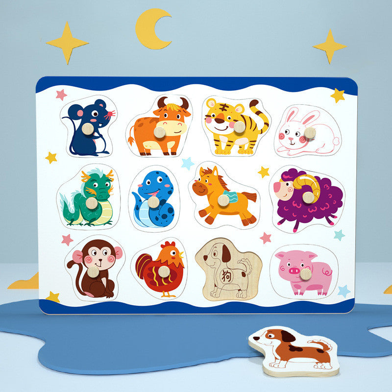 3D Puzzle Cartoon Animals Montessori Wood Puzzle Hand Grip Boards Tangram Puzzle Educational Game