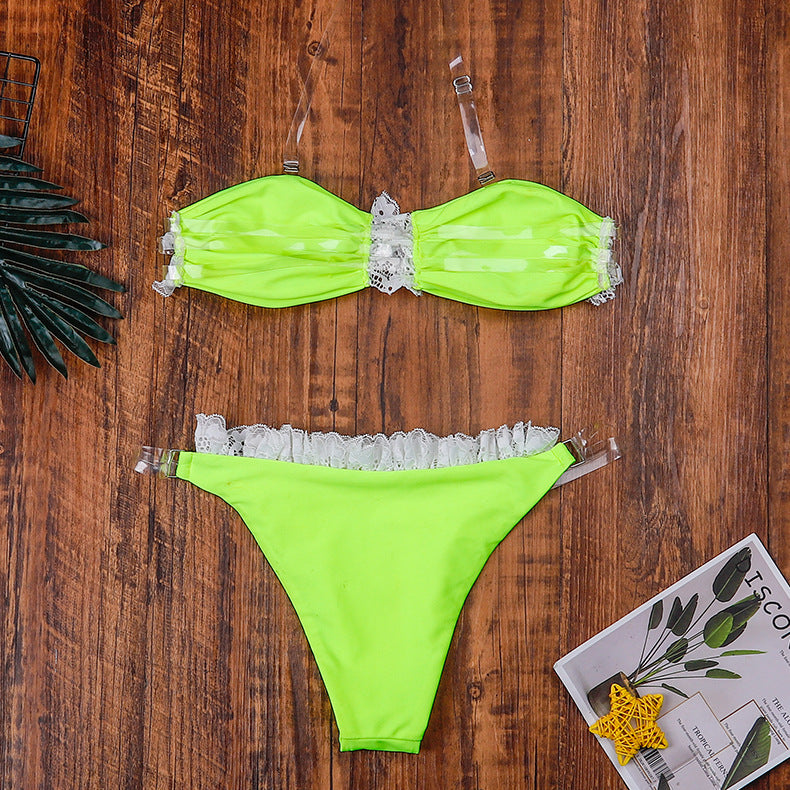 Professional Women Amazon Split Swimsuit Lace Swimsuit Bikini - Nylon (Solid Color Sexy Small Fresh, First-Class Quality, High-Quality Lace Material)