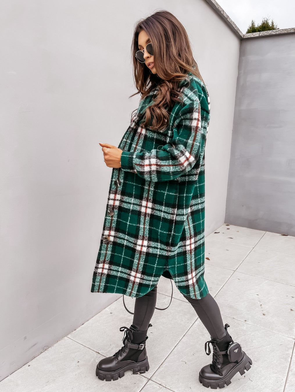 Knapp revers casual varm plaid long ull rocka