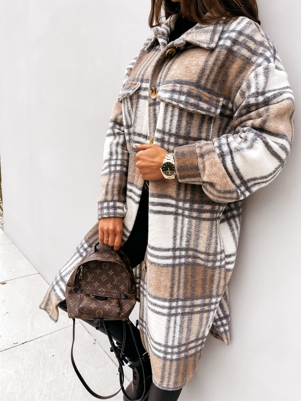Knapp revers casual varm plaid long ull rocka