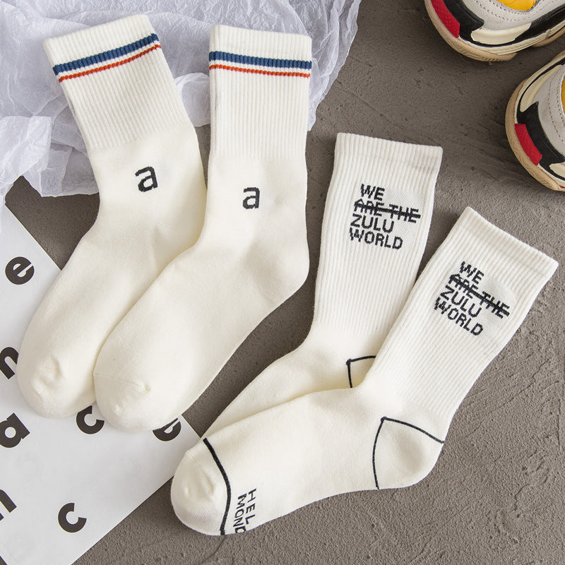 Women White Socks Cotton Tube Socks