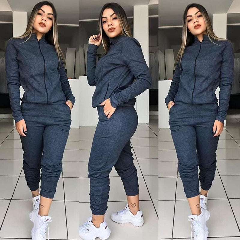 Costume pantalon à manches longues pour femmes, couleur unie, mouvement Twinset, vêtements de Fitness, costume décontracté, ensembles deux pièces