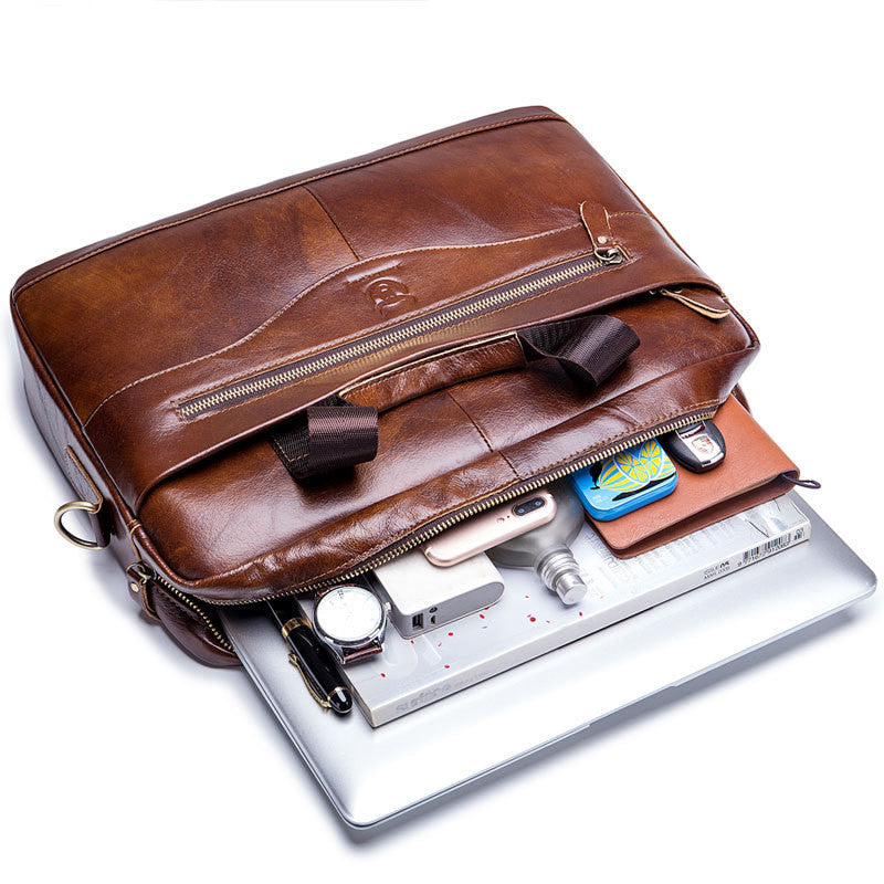Captain Cattle Maroquinerie Porte-documents pour ordinateur portable Sac messager à bandoulière en cuir pour hommes Couche supérieure en peau de vache Mallette d'affaires
