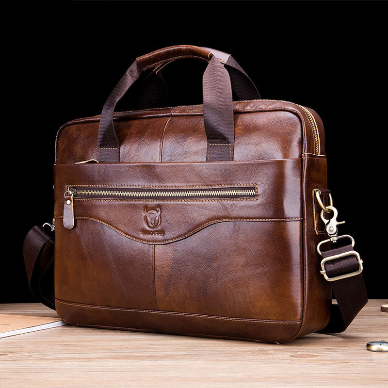 Captain Cattle Maroquinerie Porte-documents pour ordinateur portable Sac messager à bandoulière en cuir pour hommes Couche supérieure en peau de vache Mallette d'affaires