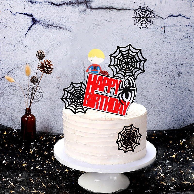 Décoration de gâteau, toile d'araignée, plug-in, carte d'insertion de gâteau d'anniversaire pour enfants