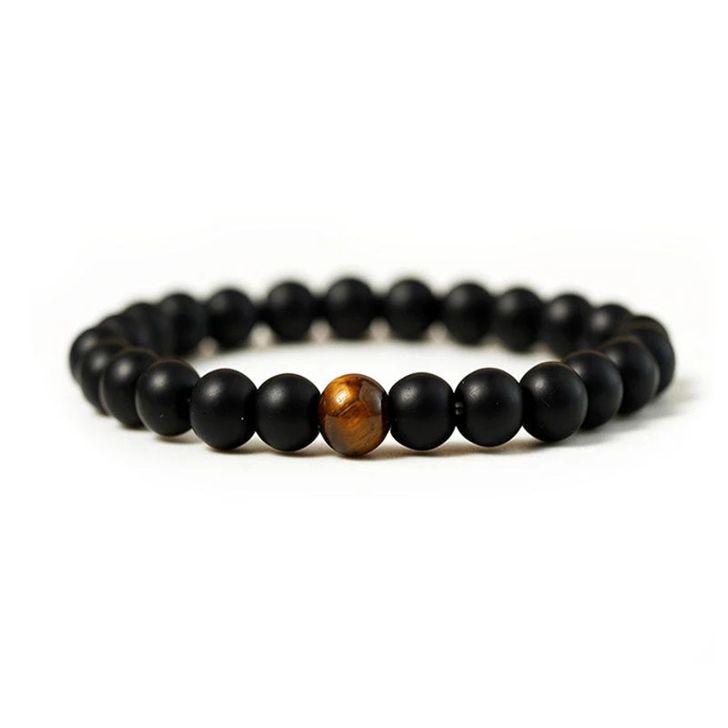 Smyckenarmband 8mm Dumb Black Frosted Stone Tiger's Eye Armband Herr- och Kvinnor Pararmband