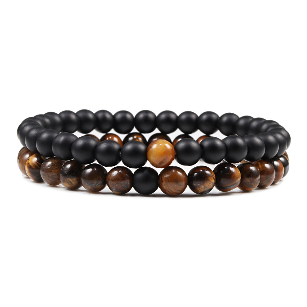 Smyckenarmband 8mm Dumb Black Frosted Stone Tiger's Eye Armband Herr- och Kvinnor Pararmband