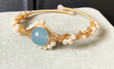 14K Gold Handmade Bracelet Hailan Baohai Sapphire Natural White Pearl Bracelet