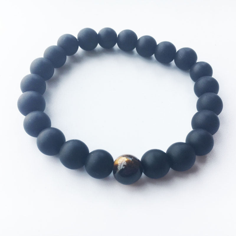 Smyckenarmband 8mm Dumb Black Frosted Stone Tiger's Eye Armband Herr- och Kvinnor Pararmband
