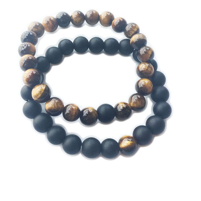 Smyckenarmband 8mm Dumb Black Frosted Stone Tiger's Eye Armband Herr- och Kvinnor Pararmband