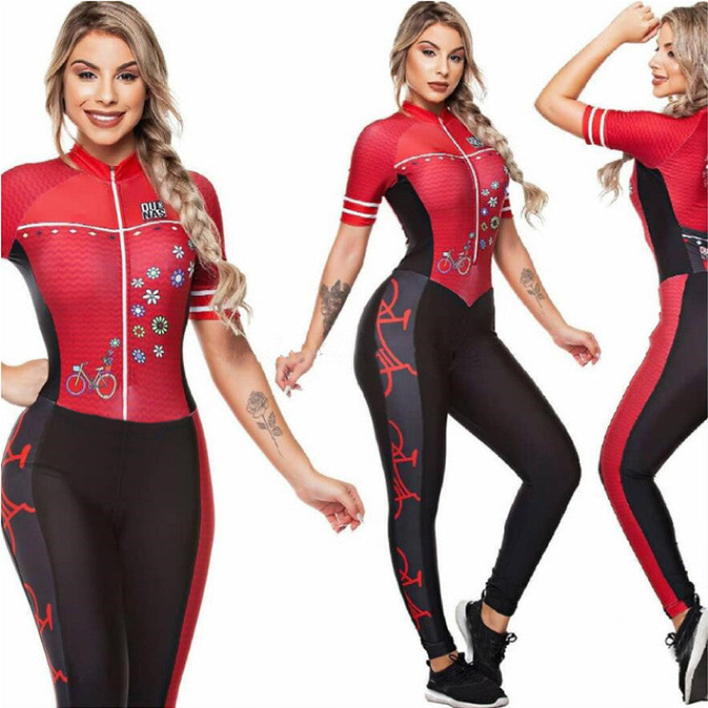 Kvinnlig Dunas Cykeldräkt Jumpsuit Byxor och Korta ärmar Monkey Little Cyclist Cykelkläder Dam Gel Cykelset På rea