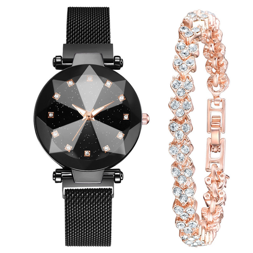 Women's Watch Square Diamond Rhinestone Starry Sky Face Ladies Casual Fashion Watch Set Bracelet Watch - Elegant Stylish Unique Eye-Catching Comfortable Versatile