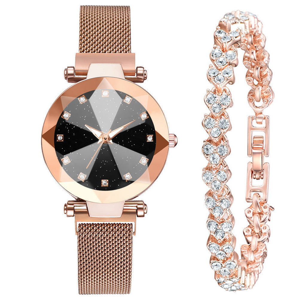 Women's Watch Square Diamond Rhinestone Starry Sky Face Ladies Casual Fashion Watch Set Bracelet Watch - Elegant Stylish Unique Eye-Catching Comfortable Versatile