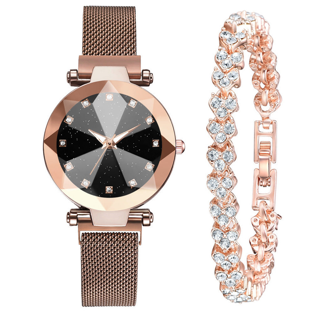 Women's Watch Square Diamond Rhinestone Starry Sky Face Ladies Casual Fashion Watch Set Bracelet Watch - Elegant Stylish Unique Eye-Catching Comfortable Versatile