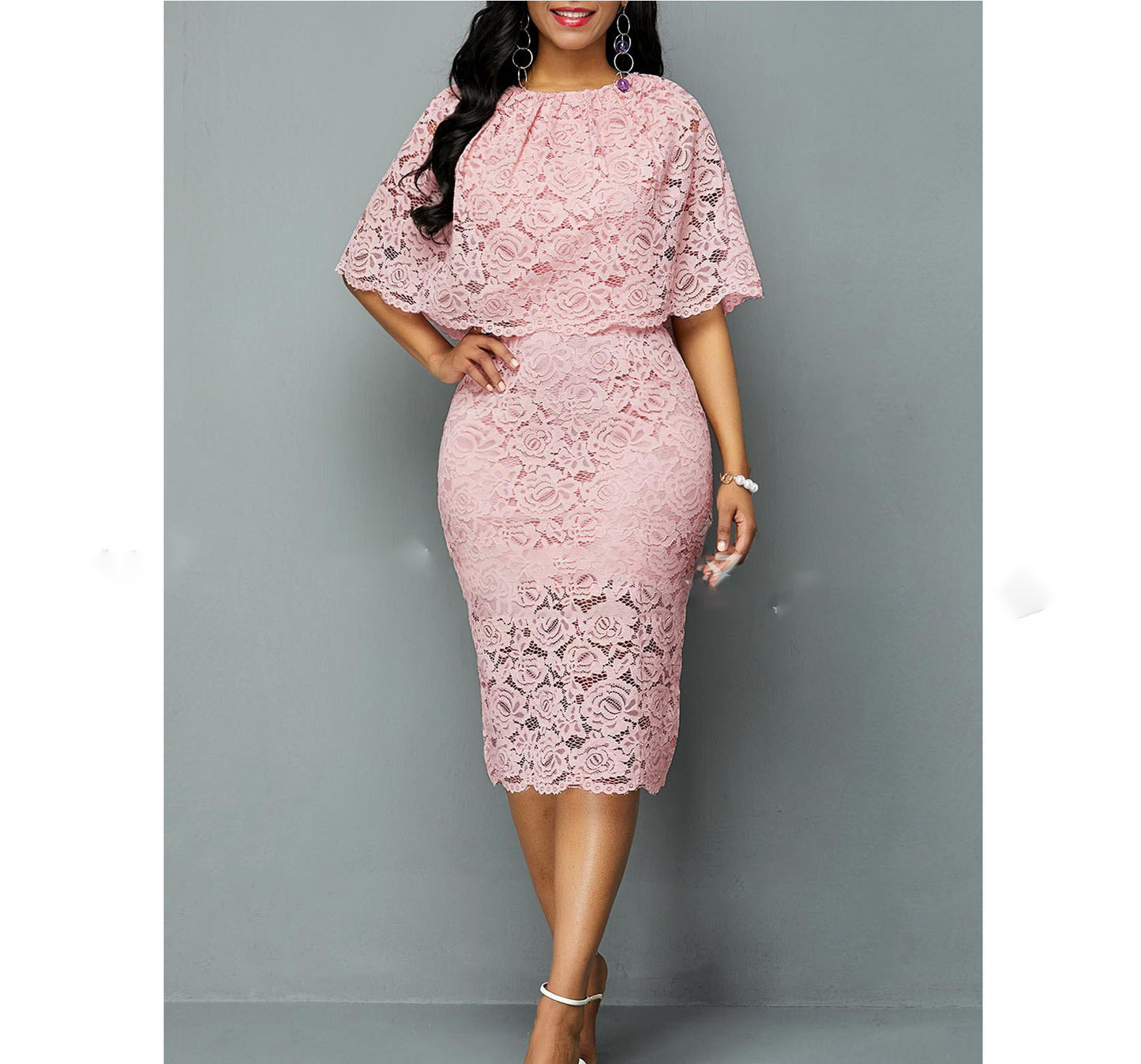 MD Afrikanska spet klänningar för kvinnor mode Nya Afrika Sexig Bröllop Outfit 4XL 5XL Plus Storlek Maxi Klänning Dashi Ankara Rosa robe