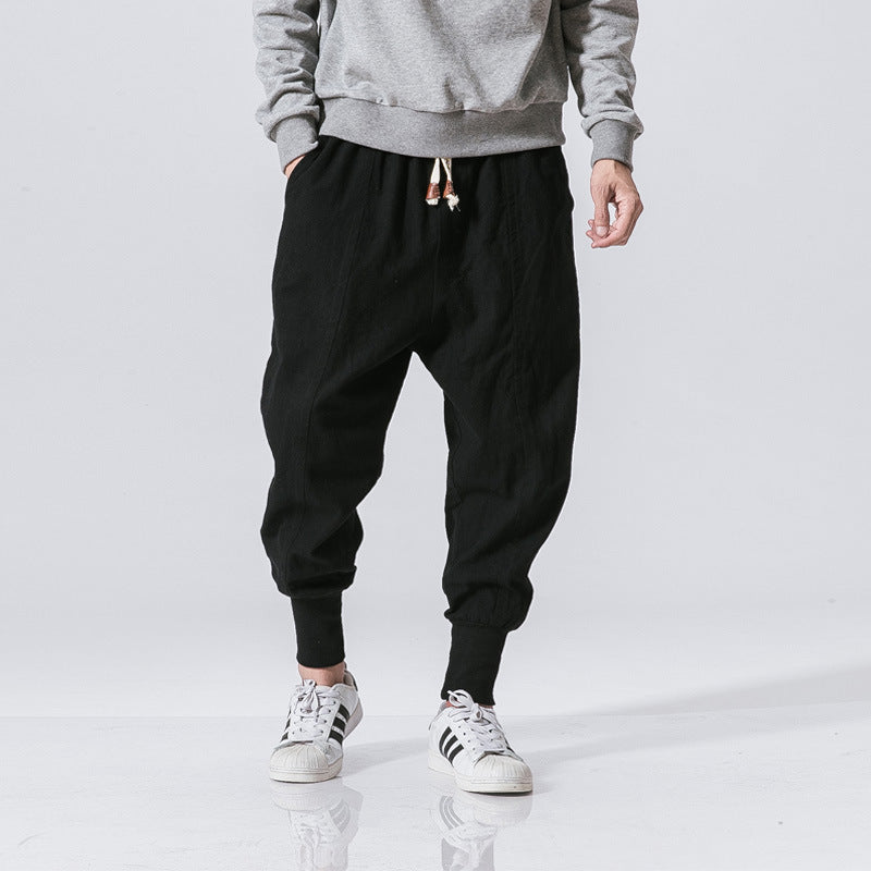 Style chinois sarouel hommes Streetwear décontracté Joggers hommes pantalon coton lin pantalons de survêtement longueur cheville hommes pantalon M-5XL