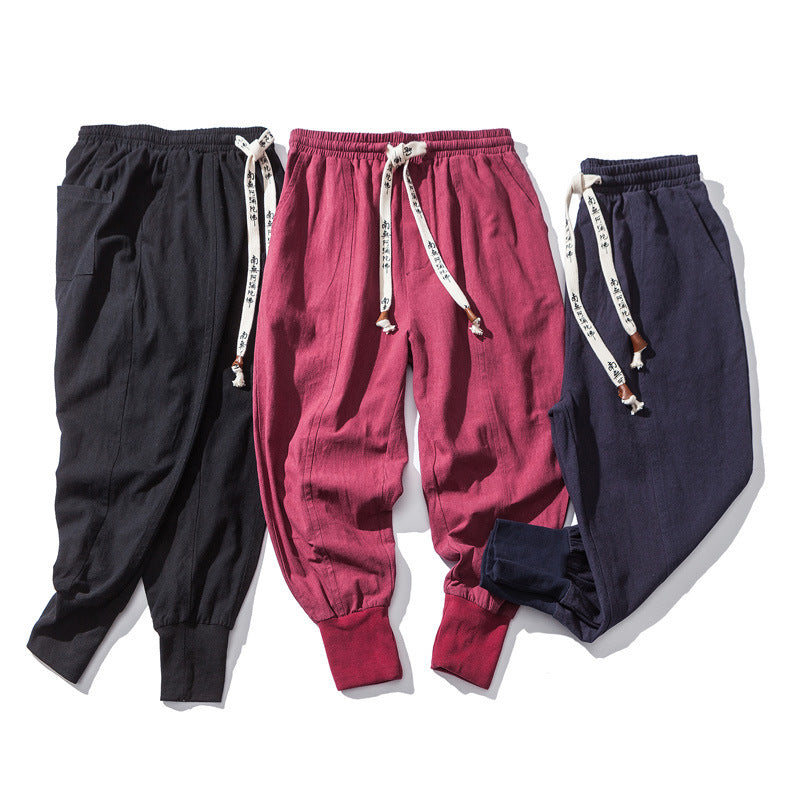 Style chinois sarouel hommes Streetwear décontracté Joggers hommes pantalon coton lin pantalons de survêtement longueur cheville hommes pantalon M-5XL