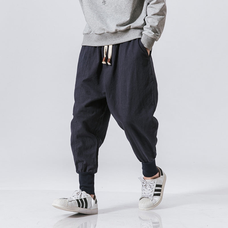 Style chinois sarouel hommes Streetwear décontracté Joggers hommes pantalon coton lin pantalons de survêtement longueur cheville hommes pantalon M-5XL
