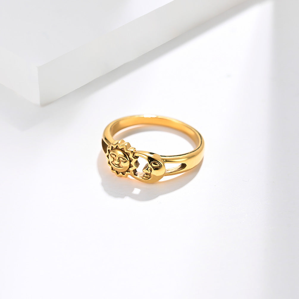 Unisex Män Dam Ringar Månen Sol Design Rostfritt Stål Roséguld Silver Färg Stor Amerikansk storlek 5 6 7 8 9 10 11 12