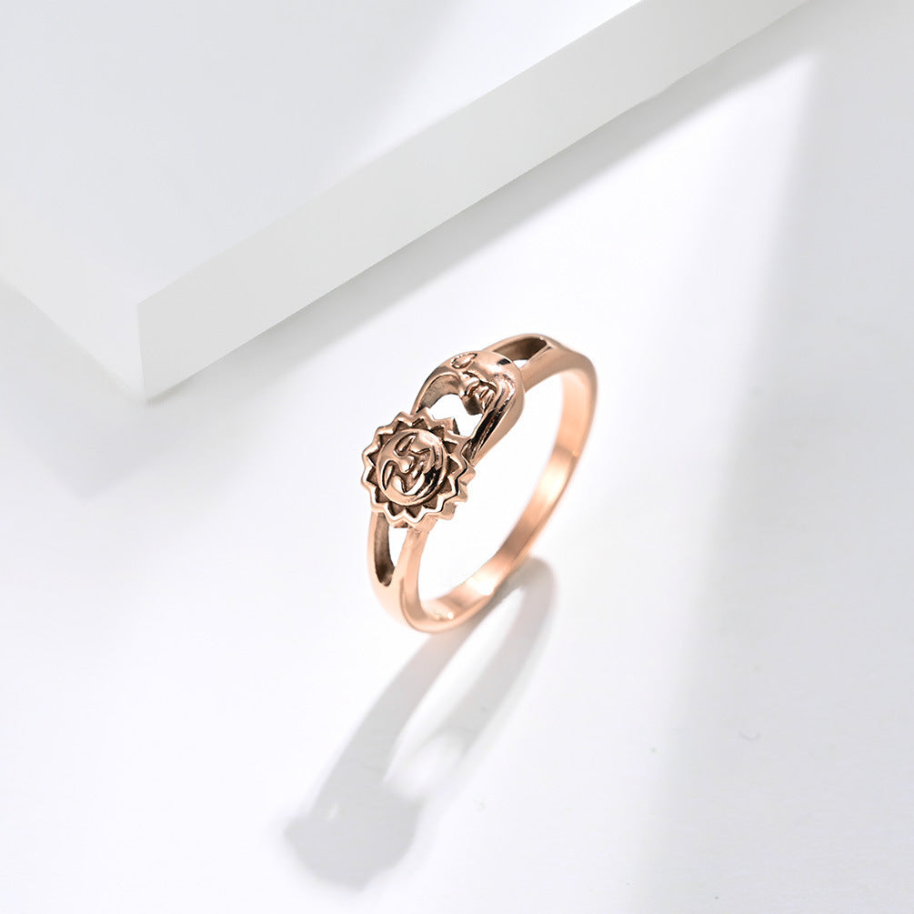 Unisex Män Dam Ringar Månen Sol Design Rostfritt Stål Roséguld Silver Färg Stor Amerikansk storlek 5 6 7 8 9 10 11 12