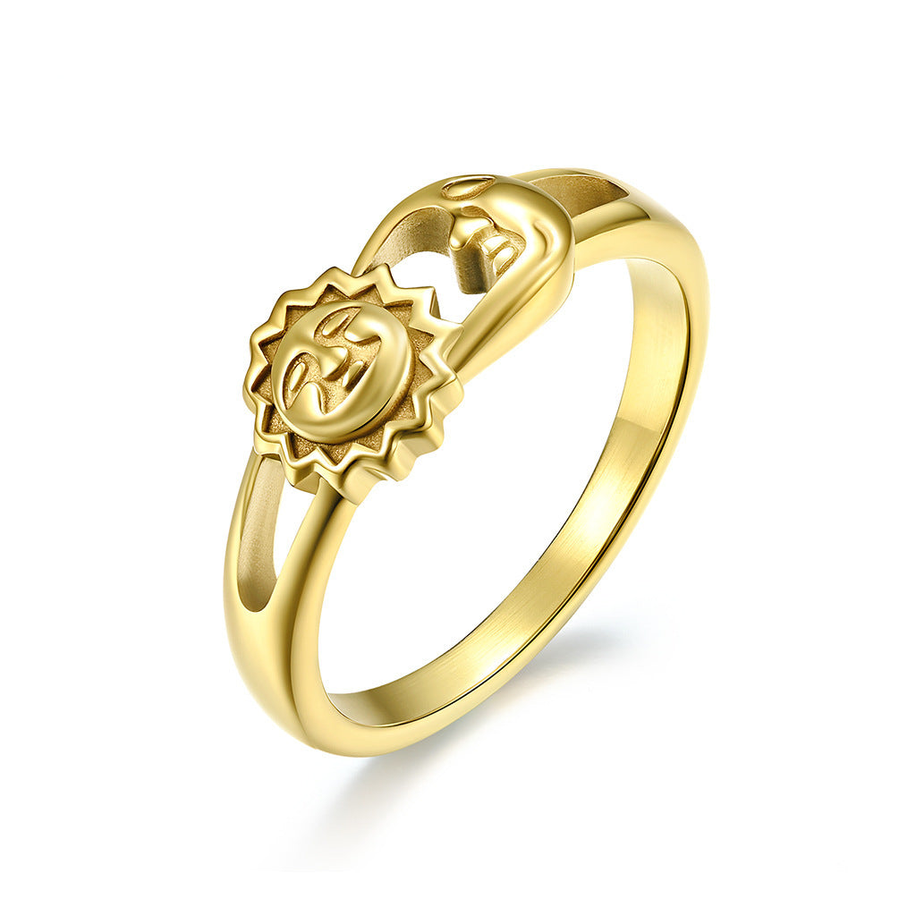 Unisex Män Dam Ringar Månen Sol Design Rostfritt Stål Roséguld Silver Färg Stor Amerikansk storlek 5 6 7 8 9 10 11 12
