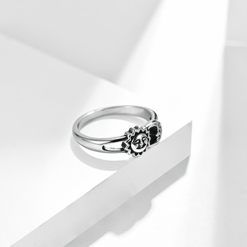 Unisex Män Dam Ringar Månen Sol Design Rostfritt Stål Roséguld Silver Färg Stor Amerikansk storlek 5 6 7 8 9 10 11 12