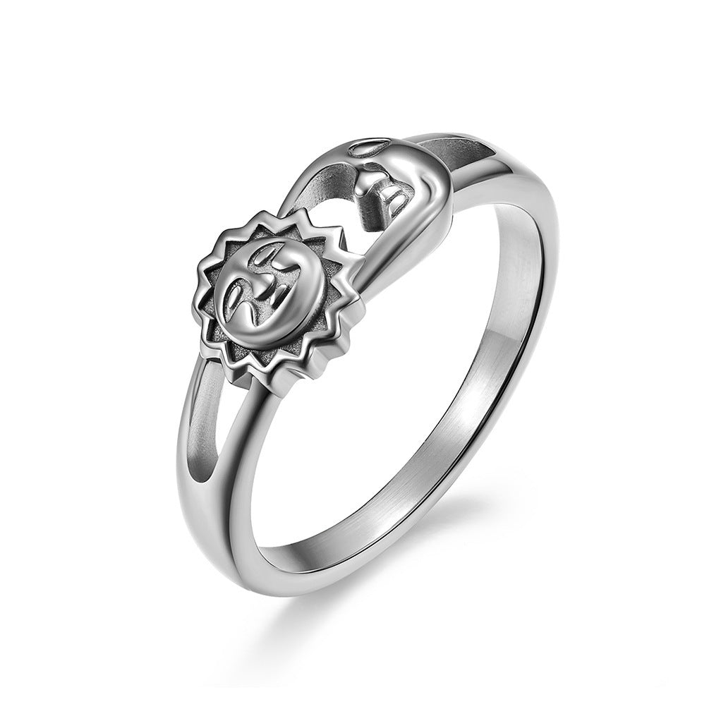 Unisex Män Dam Ringar Månen Sol Design Rostfritt Stål Roséguld Silver Färg Stor Amerikansk storlek 5 6 7 8 9 10 11 12