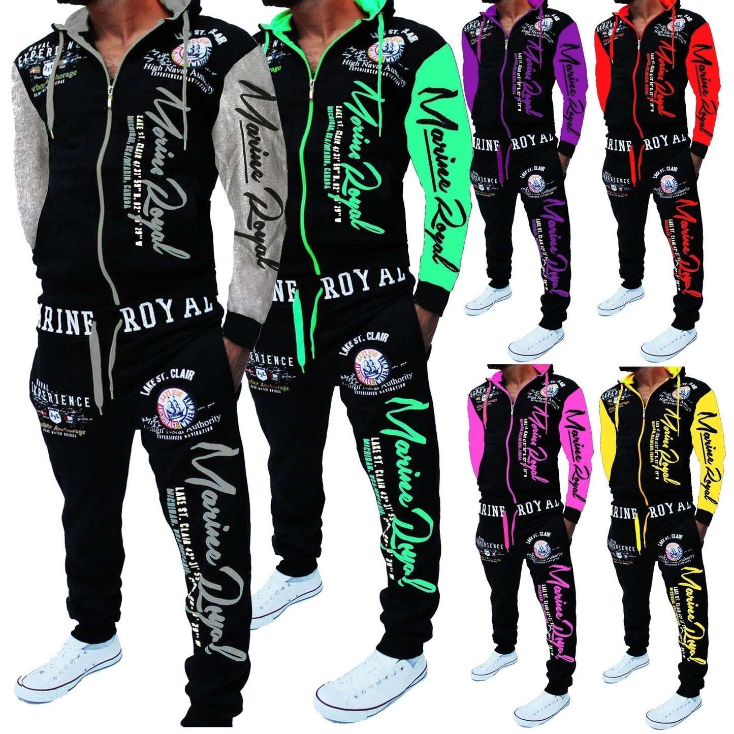 Träningsoverall för män 2 delar Toppar och byxor Herr Sweat Suit Set