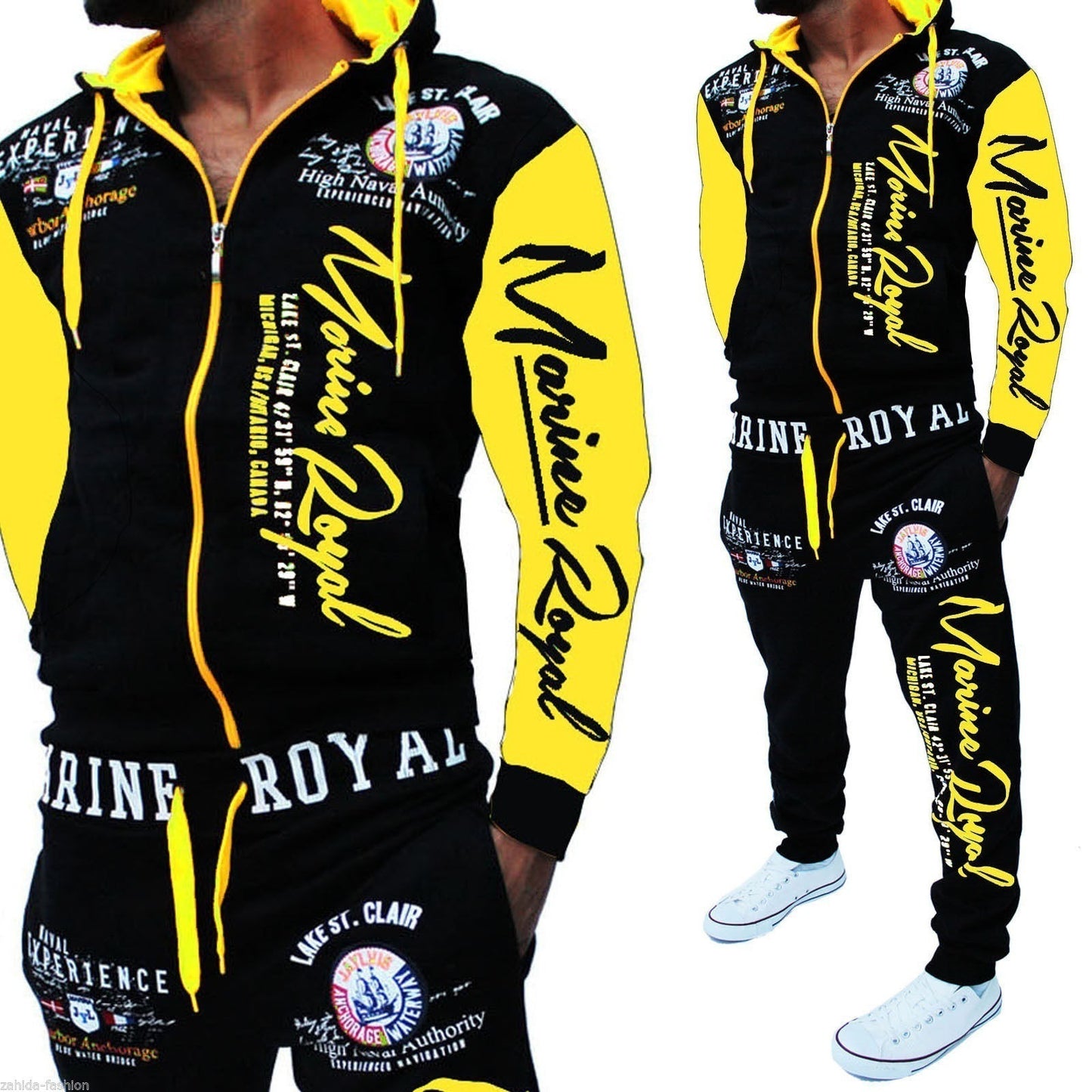 Träningsoverall för män 2 delar Toppar och byxor Herr Sweat Suit Set