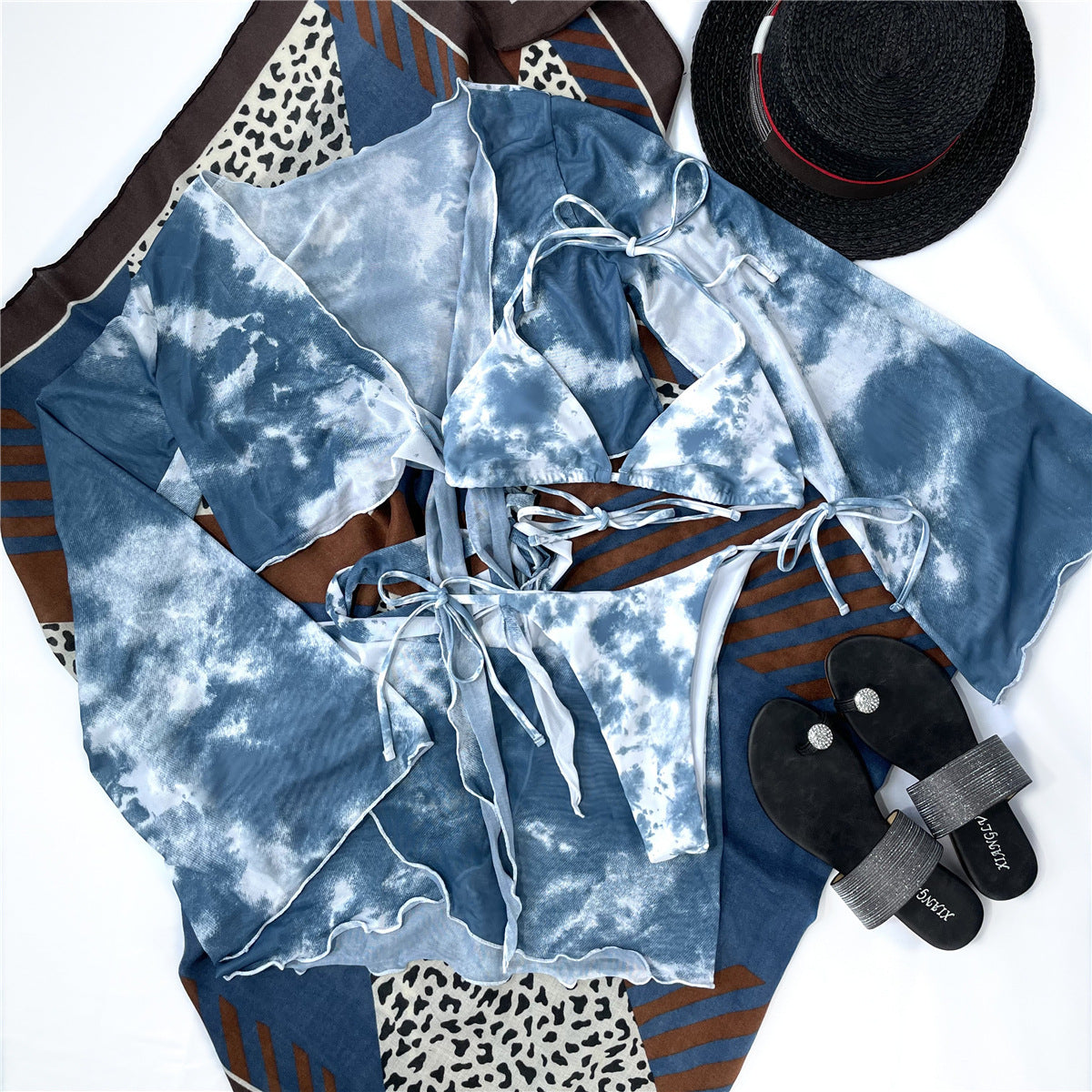 Professional Tie Dye Long Sleeve Four-Piece Bikini Set - Polyester (S-L, First-Class, European American)