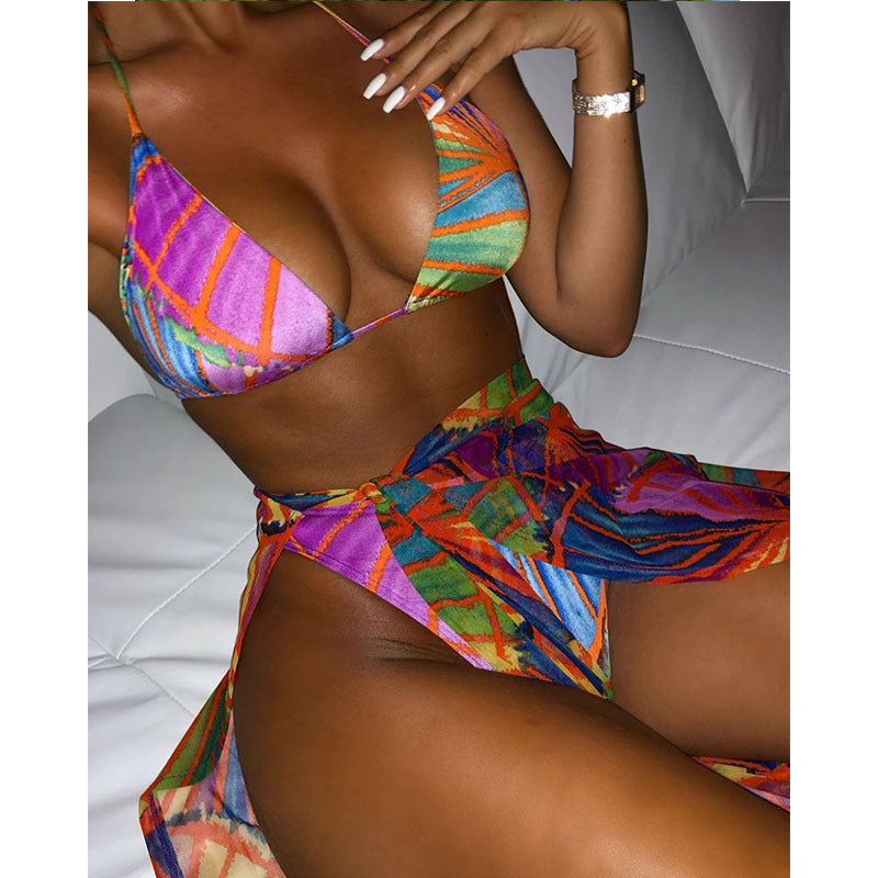 Professional Swimsuit Sexy Sandy Three-Piece Bikini Amazon European And American Foreign Trade Swimwear - Polyester (82% Content, S-LXL, Fitness Swimming)