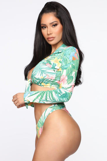 Foreign Trade Sexy High Waist Long Sleeve Printed Bikini
