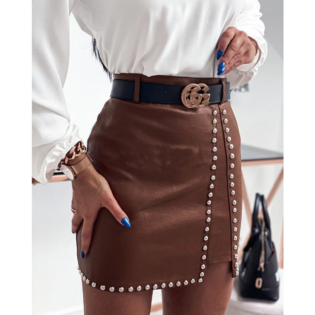 Elegant Fashion Rivets PU Leather Skirts Women - Edgy Elegance