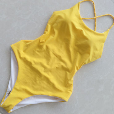 One Piece Braided Rope Swimsuit Solid Color Halter Sexy Bikini