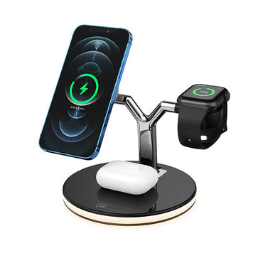 3 i 1 magnetiskt trådlöst laddarställ Klocka 15W snabbladdningsdockningsstation för Earbuds Pro