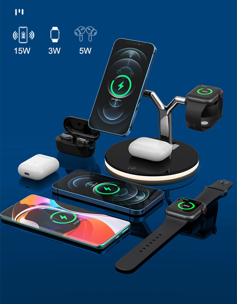 3 i 1 magnetiskt trådlöst laddarställ Klocka 15W snabbladdningsdockningsstation för Earbuds Pro