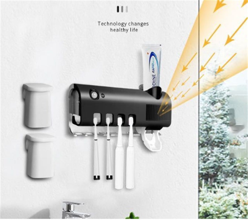 Bathroom Toothbrush Holder with Toothpaste Dispenser Electric Toothbrush Razor Storage USB Charging Multifunctional Storage
