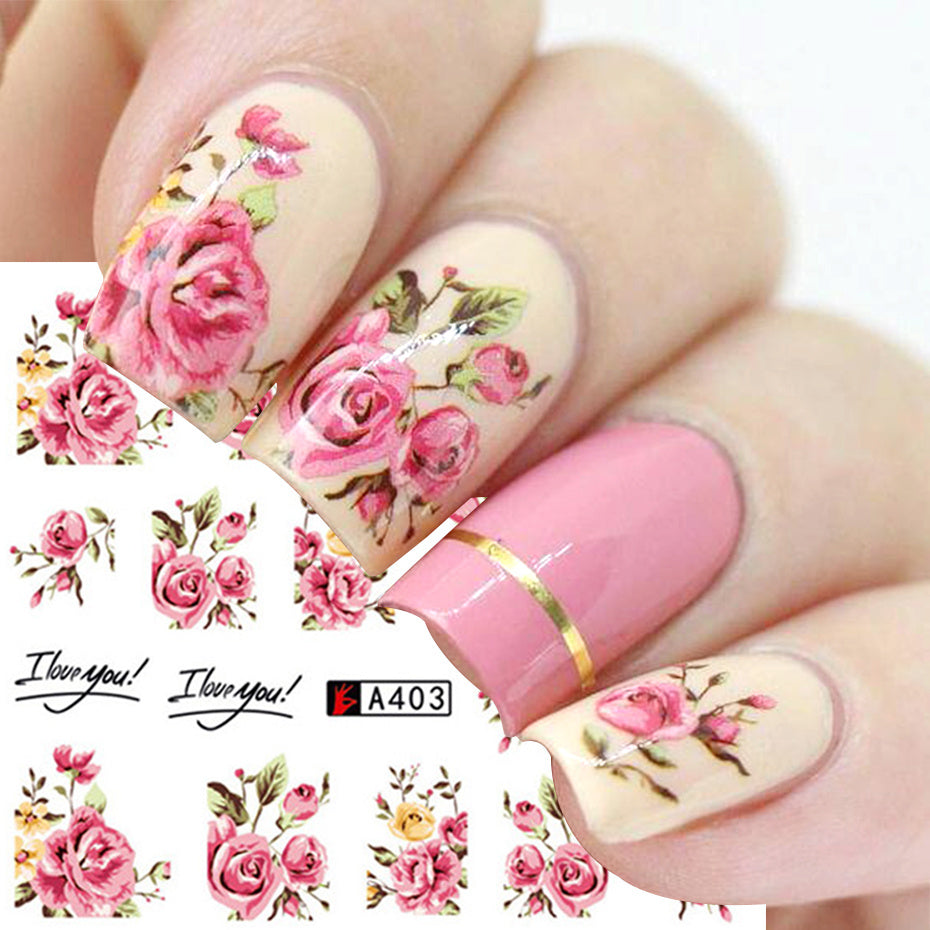Rose Bowknot Lace Water Transfer Nail Stickers - 6g | Red Flower Eco-Friendly