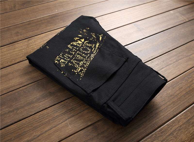 Jeans Slim Graffiti Print Plus Size Byxor Herr