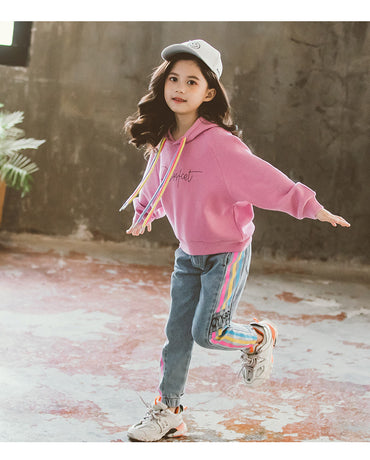 Girls Autumn Korean Hooded Sweater Set - Two Piece Children's Clothing